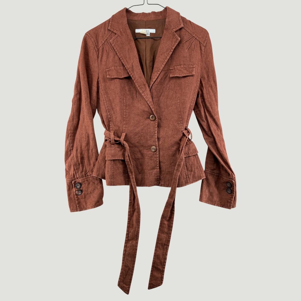 Zara Basic Linen Belted Utility Jacket Brown Wome… - image 3